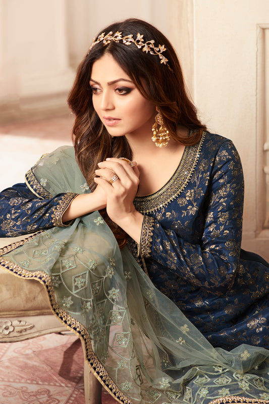 Pakistani Designer Reception Wear Embroidery Work Sharara Plazzo Suit