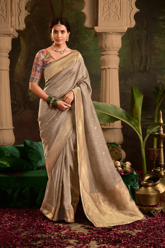 Printed Ready to Wear Sari Attractive Pink Color Dola Silk Material Party Wear Saree