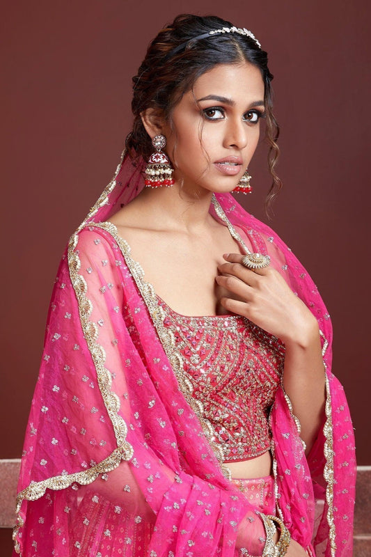 Elegant Pink Color Lehenga Choli Of Banglory Silk With Heavy Embroidery And Dupatta With Work Of Sequins Work & Lace Work