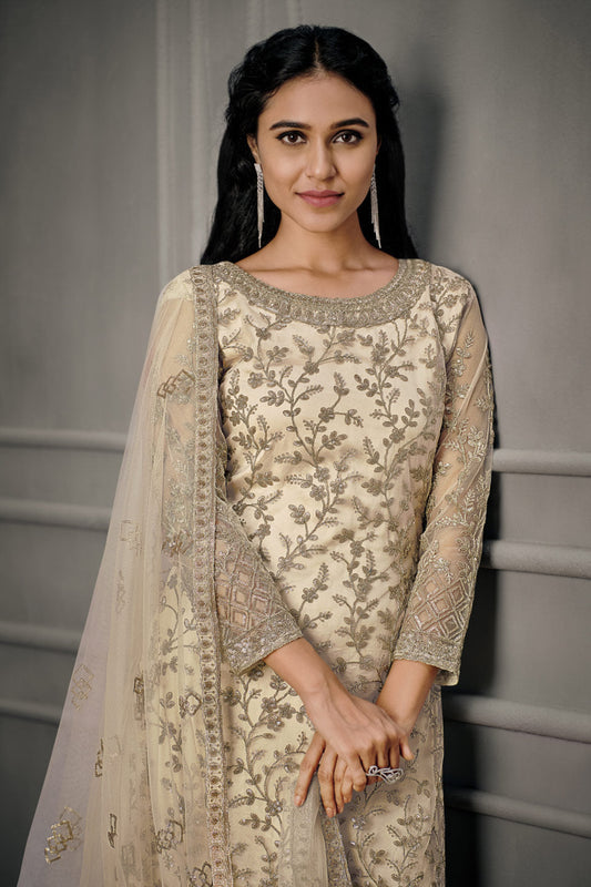 Premium Embroidered Net Trouser Pant Suit with Satin Inner and Dupatta