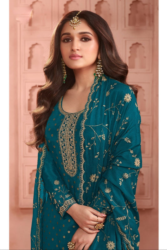 Heavy Trendy Embroidery Work Shalwar Kameez Palazzo-pant Suits With Heavy Dupatta For Woman's