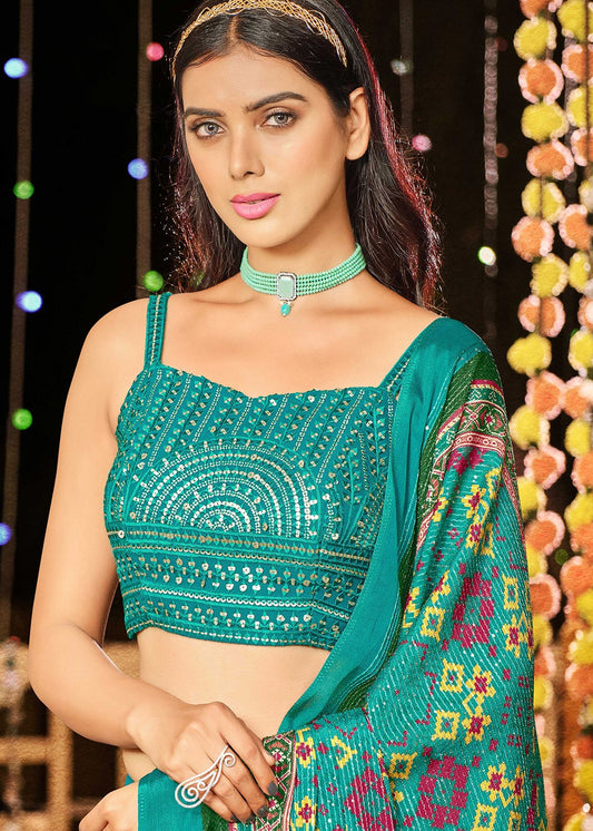 Teal Blue Color Designer Readymade Lehenga Choli with Embroidery Work