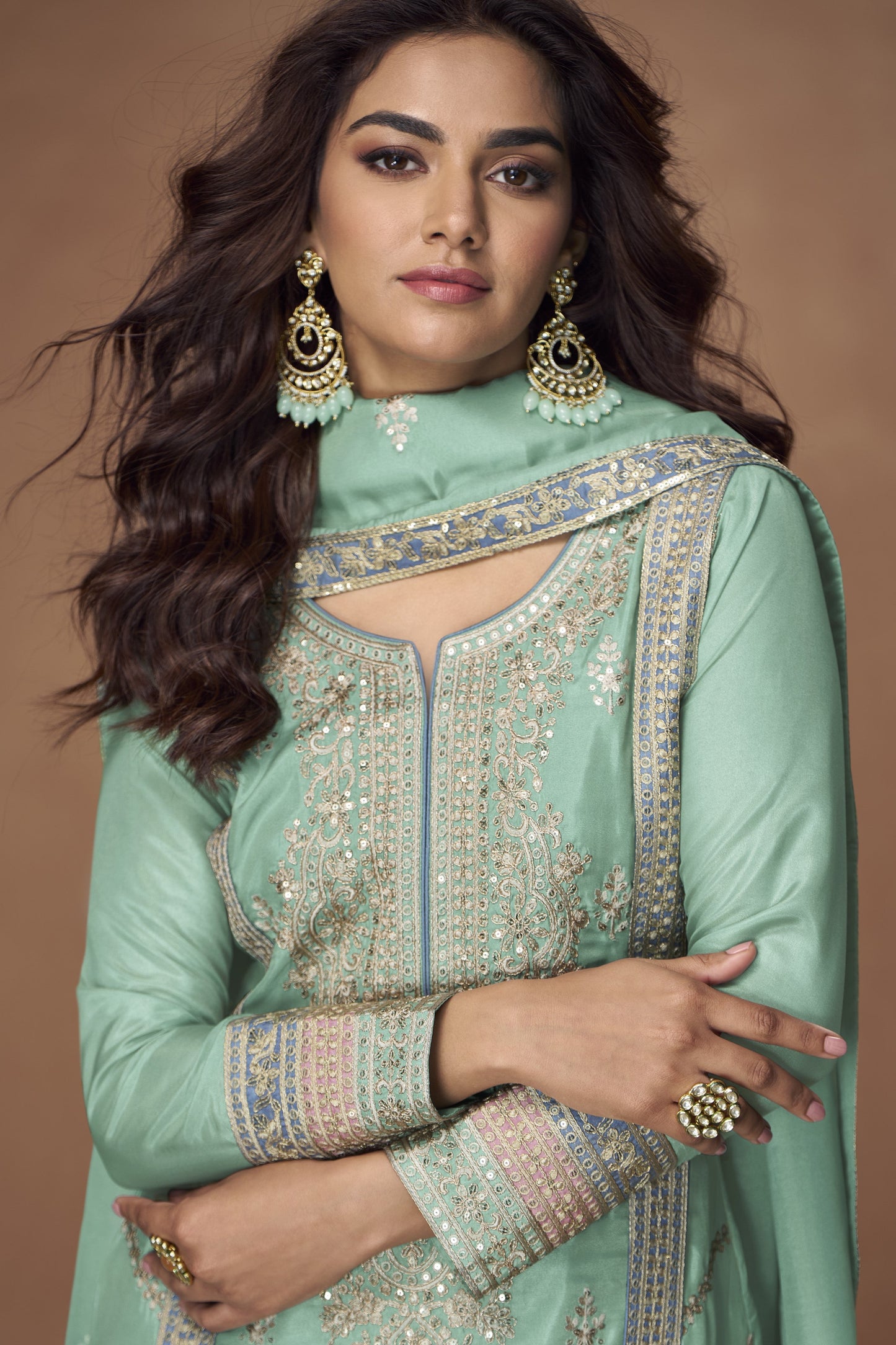 Stylish designer palazzo featuring detailed thread work and a comfortable fit for ethnic occasions.