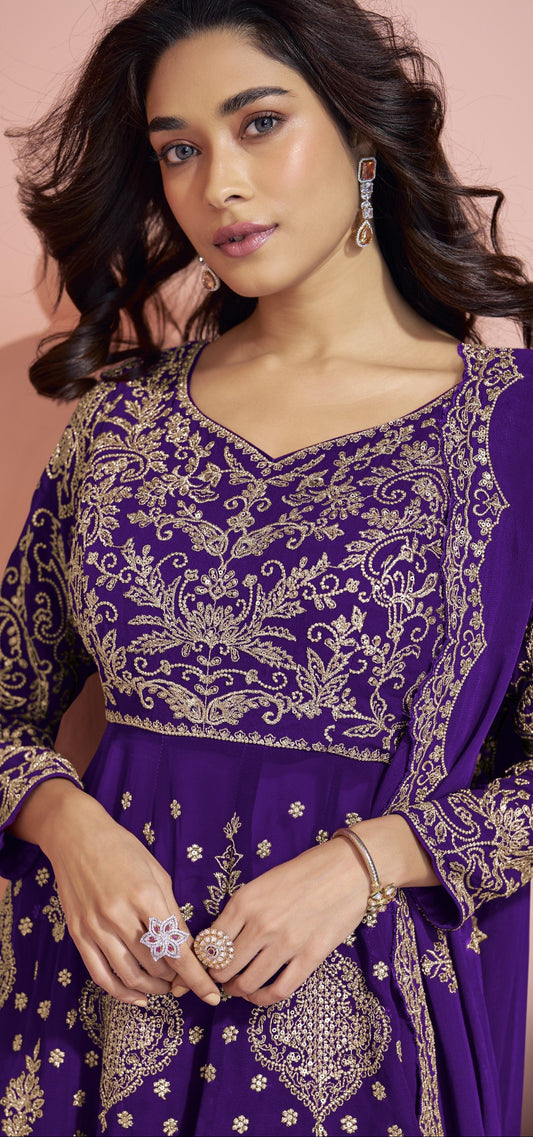 Purple Plazzo for Karva Chauth – Royal and rich, for a special evening look.