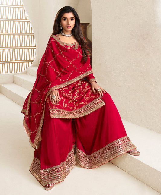 Purple Color Heavy Embroidery Worked Salwar Kameez Plazzo For Wedding