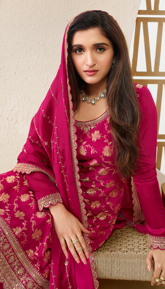 Purple Color Heavy Embroidery Worked Salwar Kameez Plazzo For Wedding
