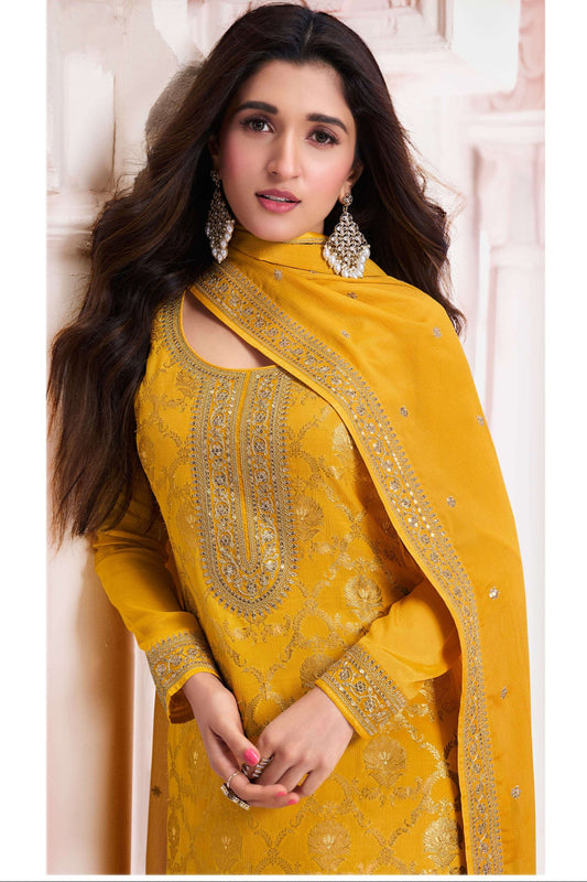 Jacquard Designer Elegant Salwar Kameez With Lace Embroidery and Santoon Bottom