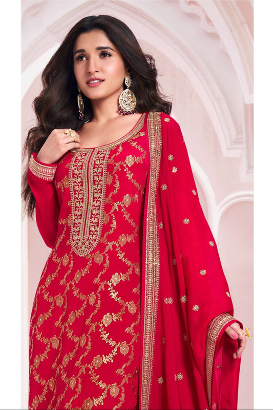 Jacquard Designer Elegant Salwar Kameez With Lace Embroidery and Santoon Bottom