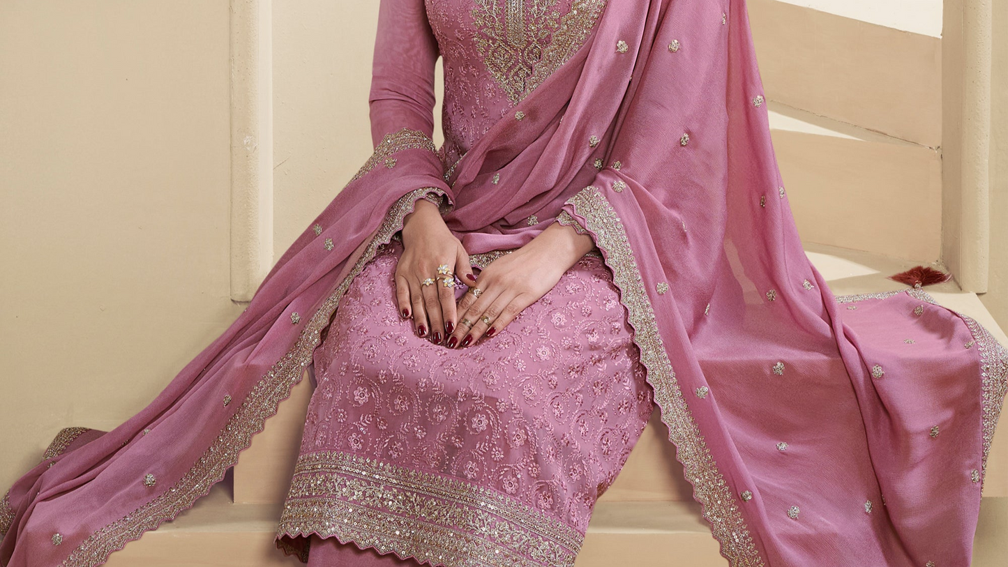 Women's Eid Ramadan Festival Organza Fabric Salwar Kameez Pant Suits