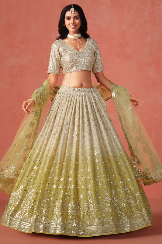 Pistachio Color Flared Style Weeding Mehendi Party Wear Lehenga Choli