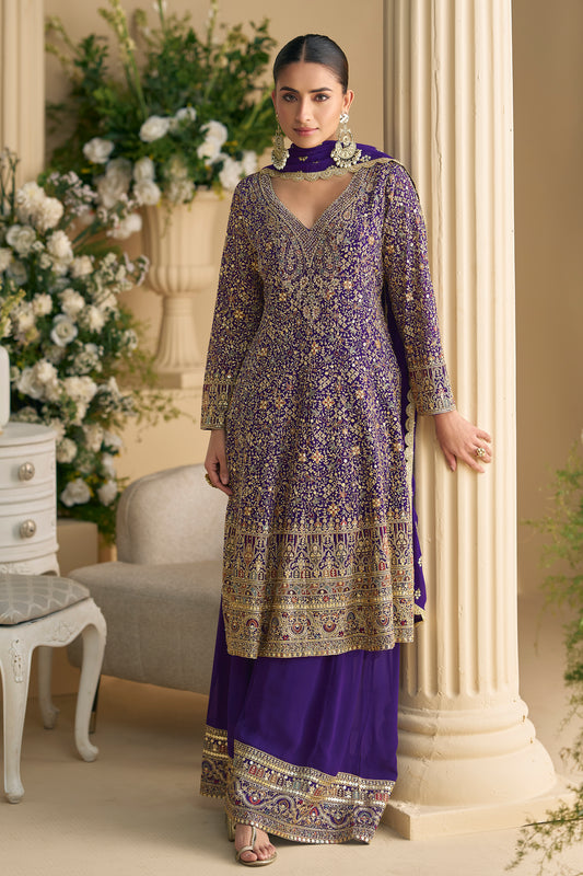 Ethnic Pakistani Attire USA Heavy Embroidery & Sequins Work Party Wear Shalwar Kameez Plazzo Suits