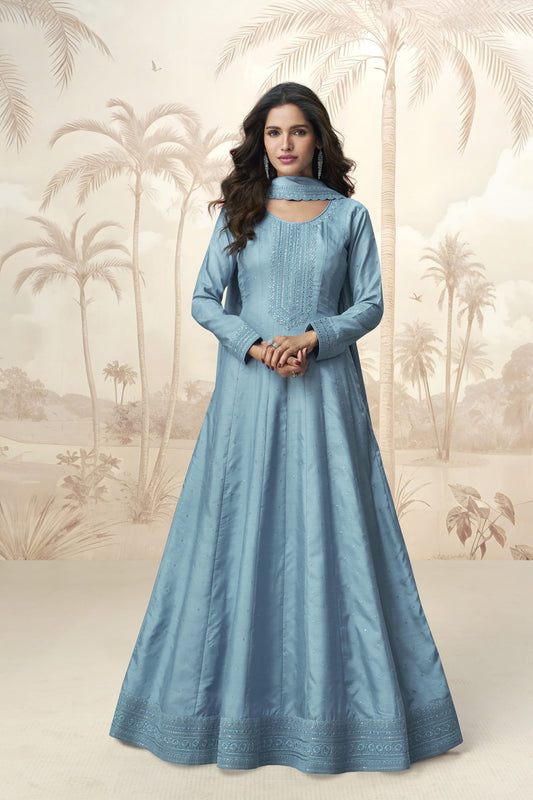 Heavy Embroidery Work Anarkali Gown With Dupatta Online Wear USA