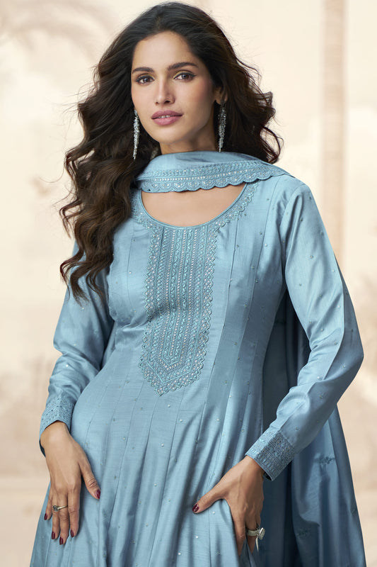 Heavy Embroidery Work Anarkali Gown With Dupatta Online Wear USA