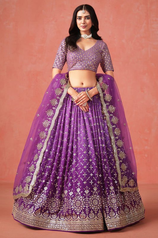 Ready made Lehenga with Blouse and Dupatta Purple Color Embroidery & Sequins Work Wedding Choli