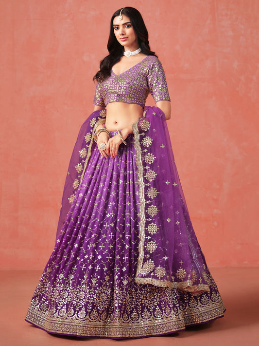 Ready made Lehenga with Blouse and Dupatta Purple Color Embroidery & Sequins Work Wedding Choli