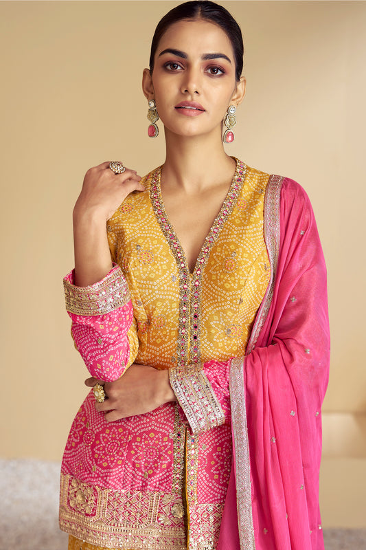Indian Pakistani Designer Ready To Wear Heavy Embroidery Work Sharara Style Suits With Chinon Dupatta