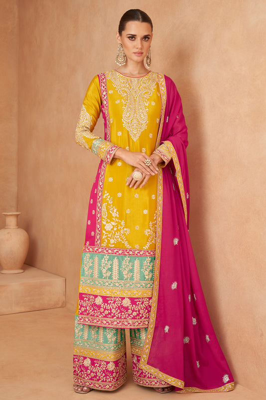 Beautiful Chinon Fabric & Embroidery Work Salwar Kameez Plazzo Dress