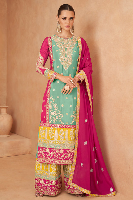 Beautiful Chinon Fabric & Embroidery Work Salwar Kameez Plazzo Dress