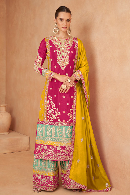 Beautiful Chinon Fabric & Embroidery Work Salwar Kameez Plazzo Dress
