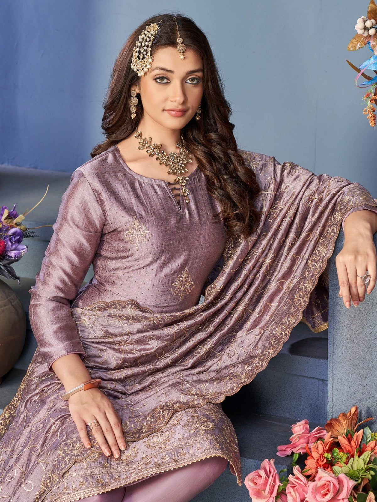 Ethnic wear Readymade Suit Heavy Embroidery Work Salwar Kameez Dress
