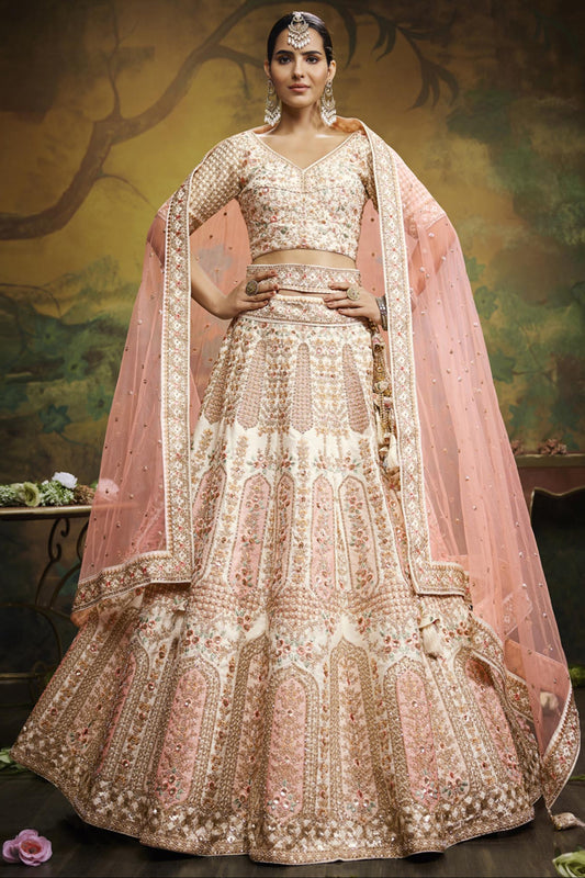 Designer Heavy Embroidery Work Bridal Wear Silk Lehenga Choli Dupatta