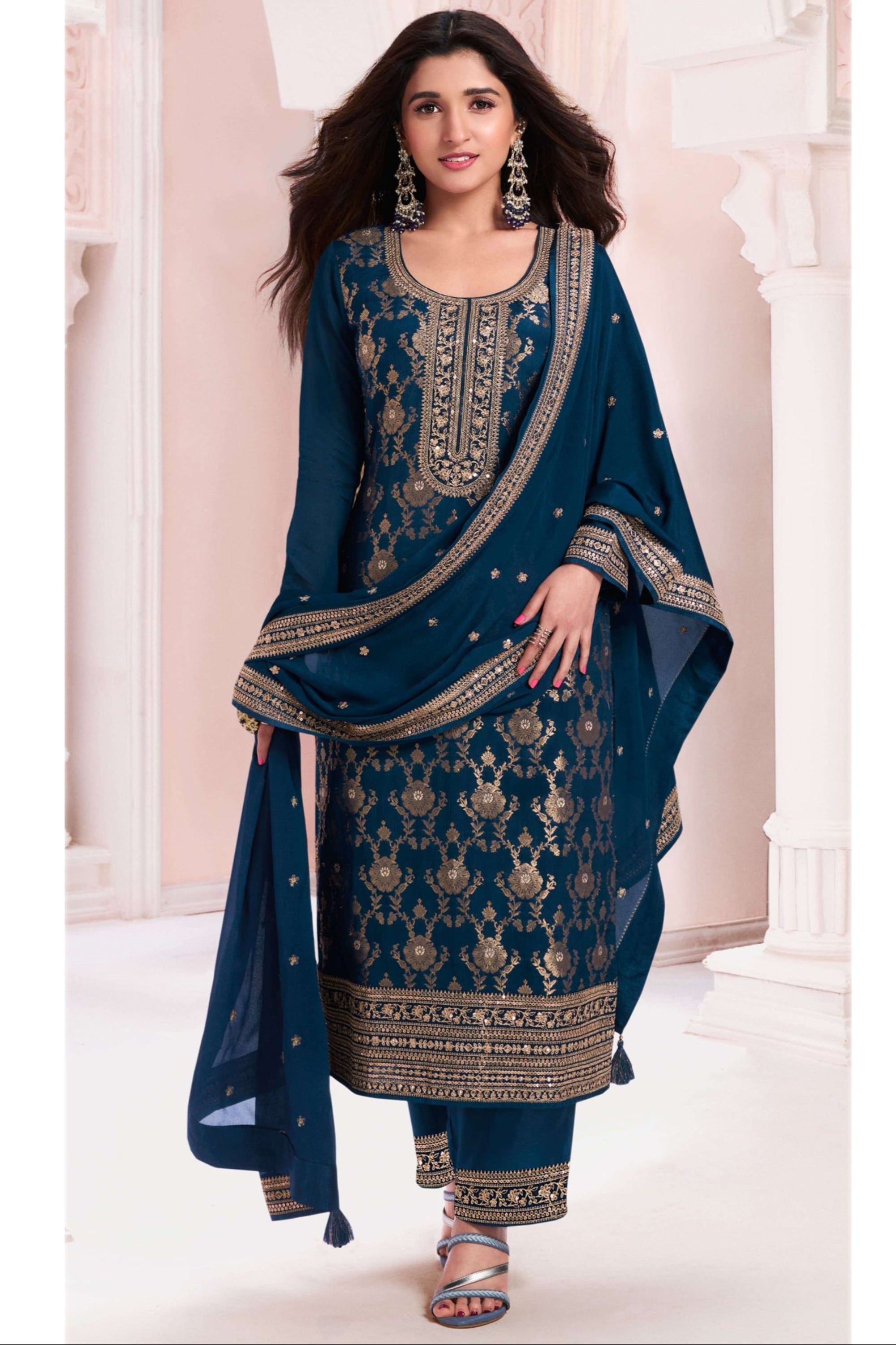 Pistache-anarkali-jurk, Pakistaanse Shalwar Kameez, Georgette Palazzo-pak - België Pistache-anarkali-jurk, Pakistaanse Shalwar Kameez, Georgette Palazzo-pak - België