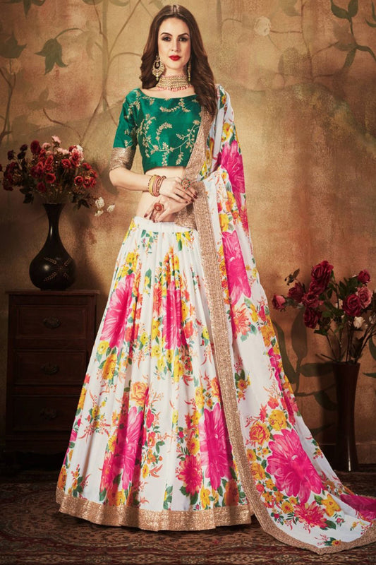 Diwali Festival Wear Printed Embroidery Sequins Worked Lehenga Choli