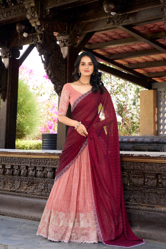 Peach Color Lehenga Choli With Net Dupatta for Australia Women's Wear