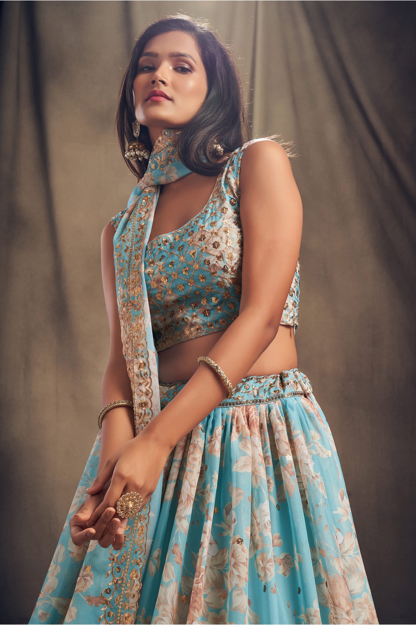 Beautiful Stylish Ready to Wear Flower Printed Lehengha Choli For Women's USA