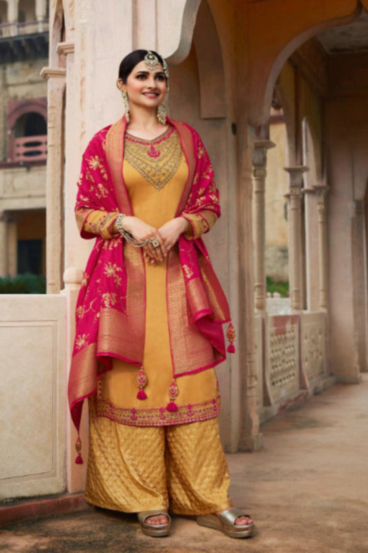 Yellow-Pink Color Indian Pakistani Designer Salwar Kameez Plazzo Suits