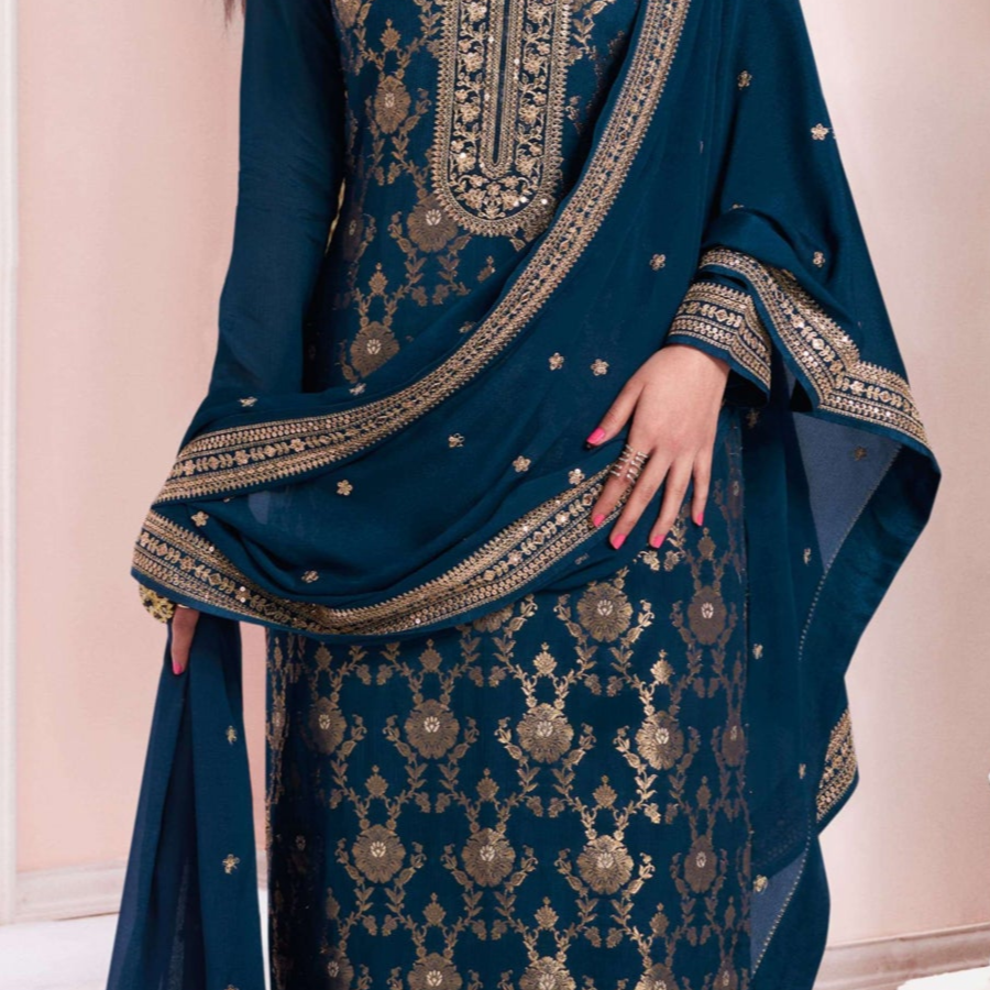 Elegant Salwar Kameez With Lace Embroidery and Santoon Bottom