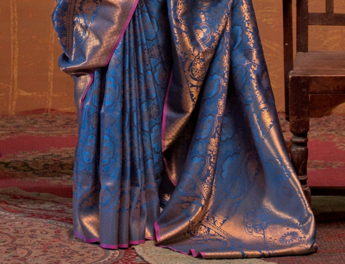 Diwali Saree in Plus Size USA Asian Women's Wear Ethnic Blue Color Gorgeous Saree with Blouse Outfit