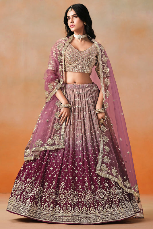 Designer Wine Color Sangeet Ceremony Wear Sequins Work Lehenga Choli