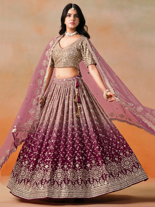 Designer Wine Color Sangeet Ceremony Wear Sequins Work Lehenga Choli