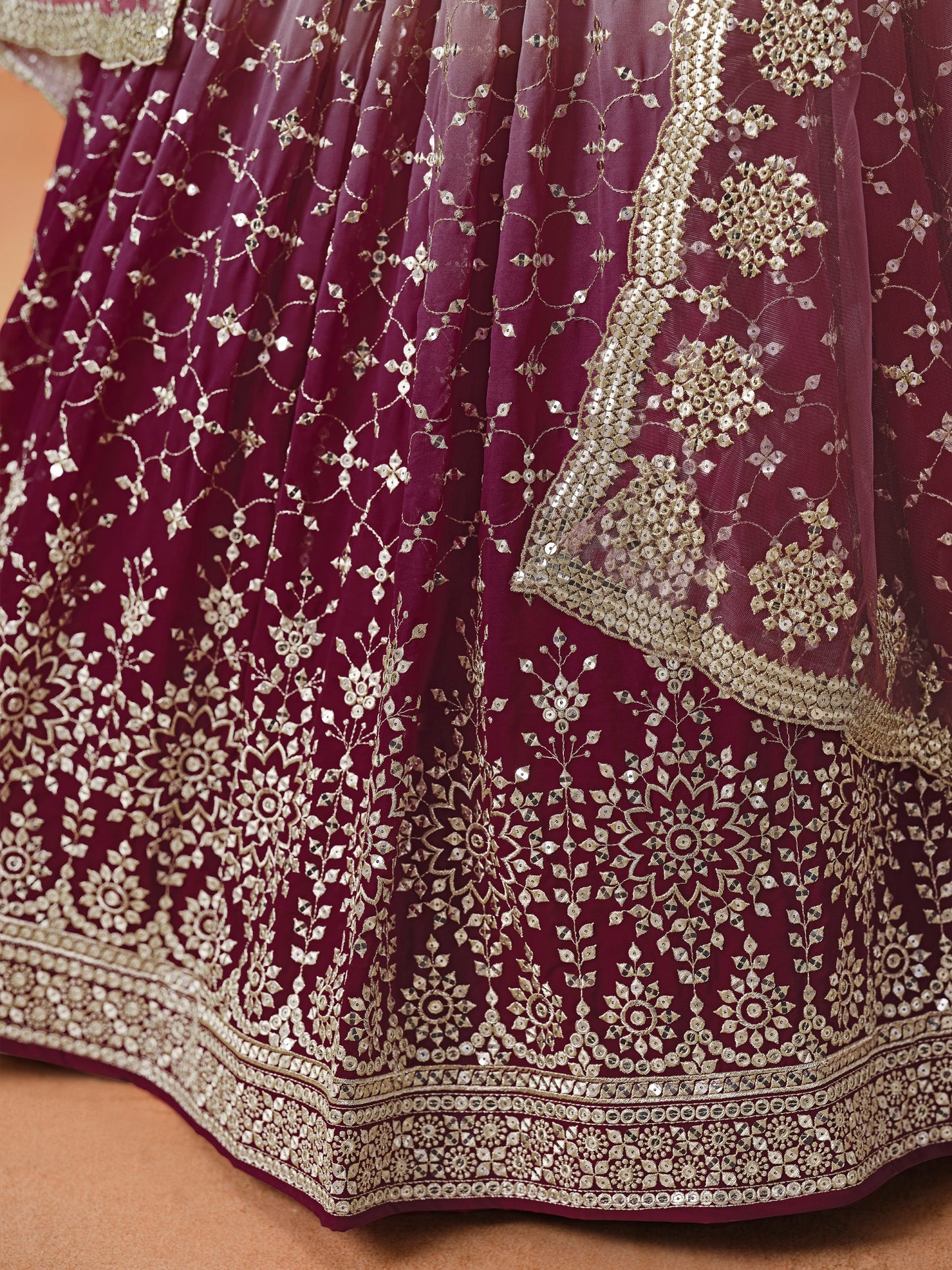 Designer Wine Color Sangeet Ceremony Wear Sequins Work Lehenga Choli