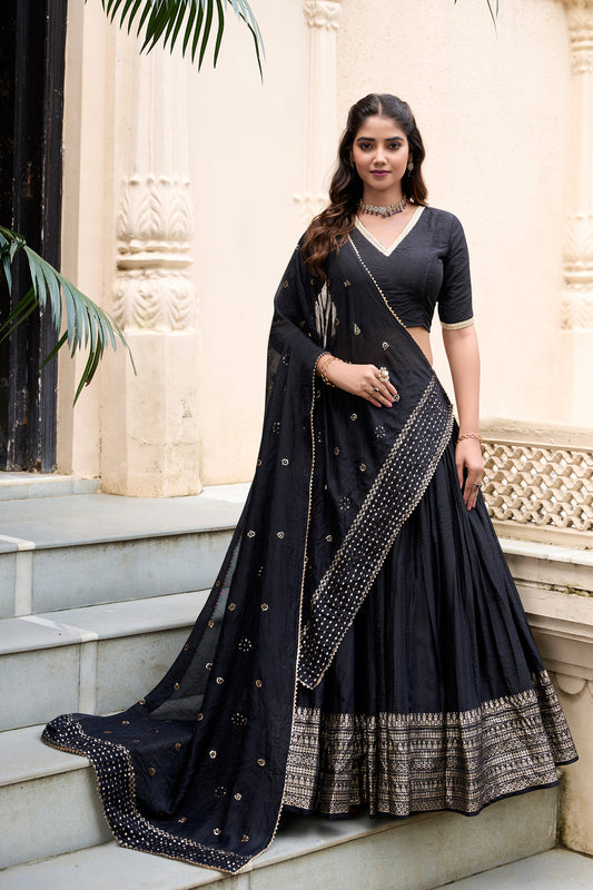 Wedding Reception Party Wear Lehenga Choli With Chanderi Dupatta
