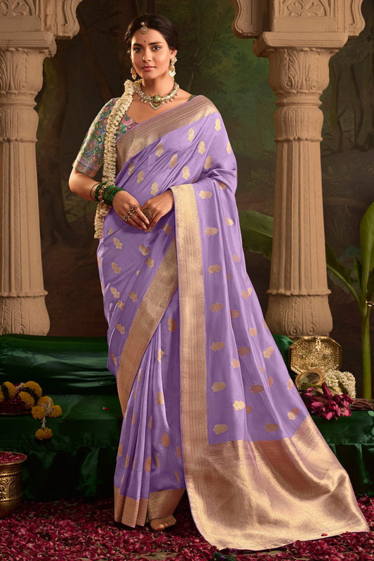 Eid Stitched Saree New Charming Lavender Color Dola Silk Fabric Work Occasion Wear Saree