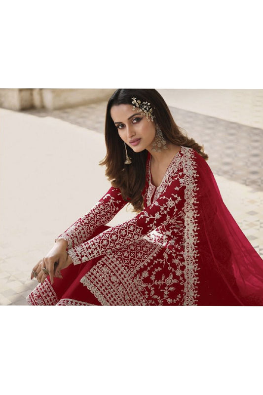 Amazing Designer Embroidery Work And Net Fabric Salwar Kameez Palazzo