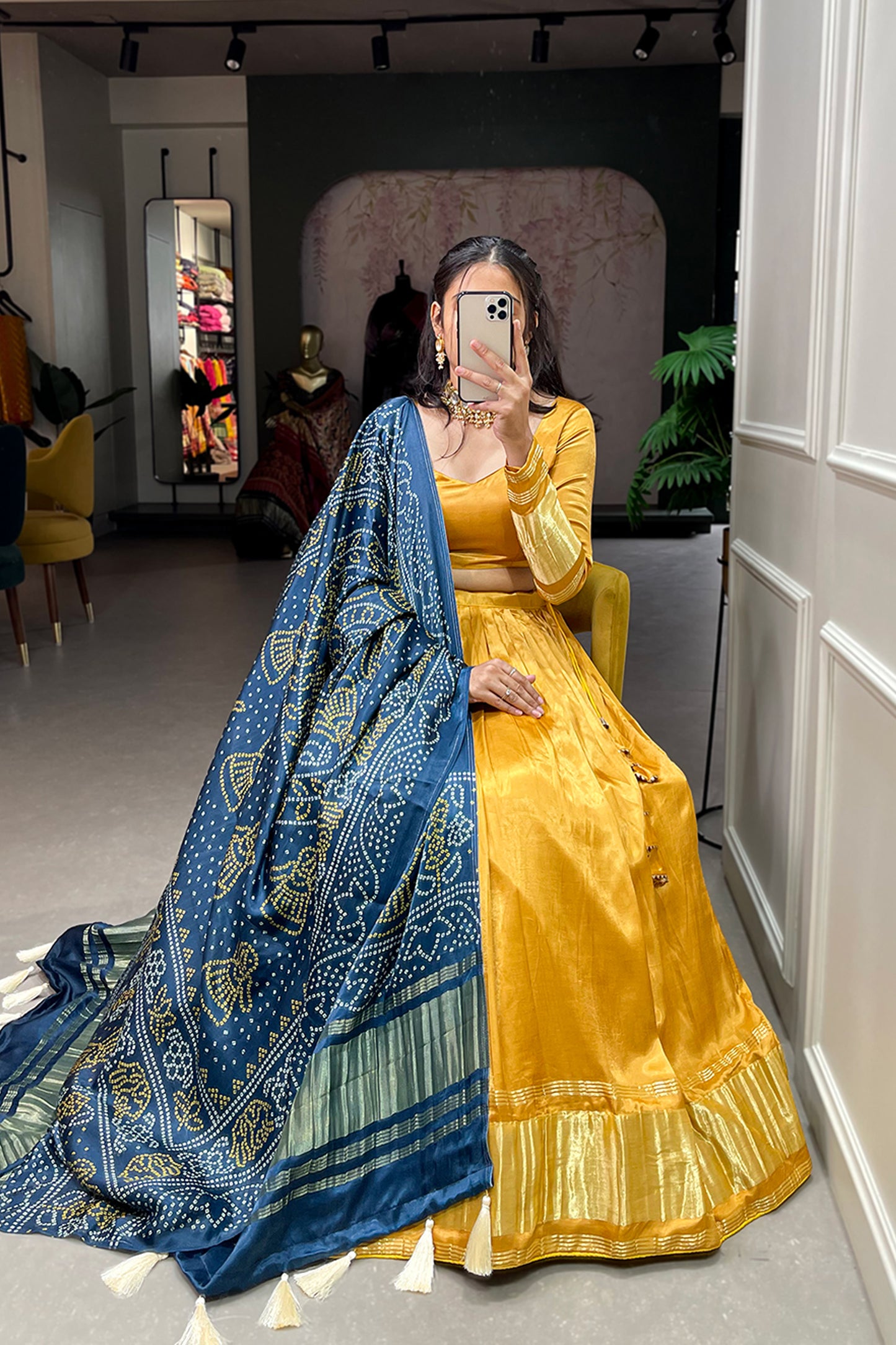 Yellow Color Silk Designer Patola Printed Lehenga Choli For Wedding Guest USA