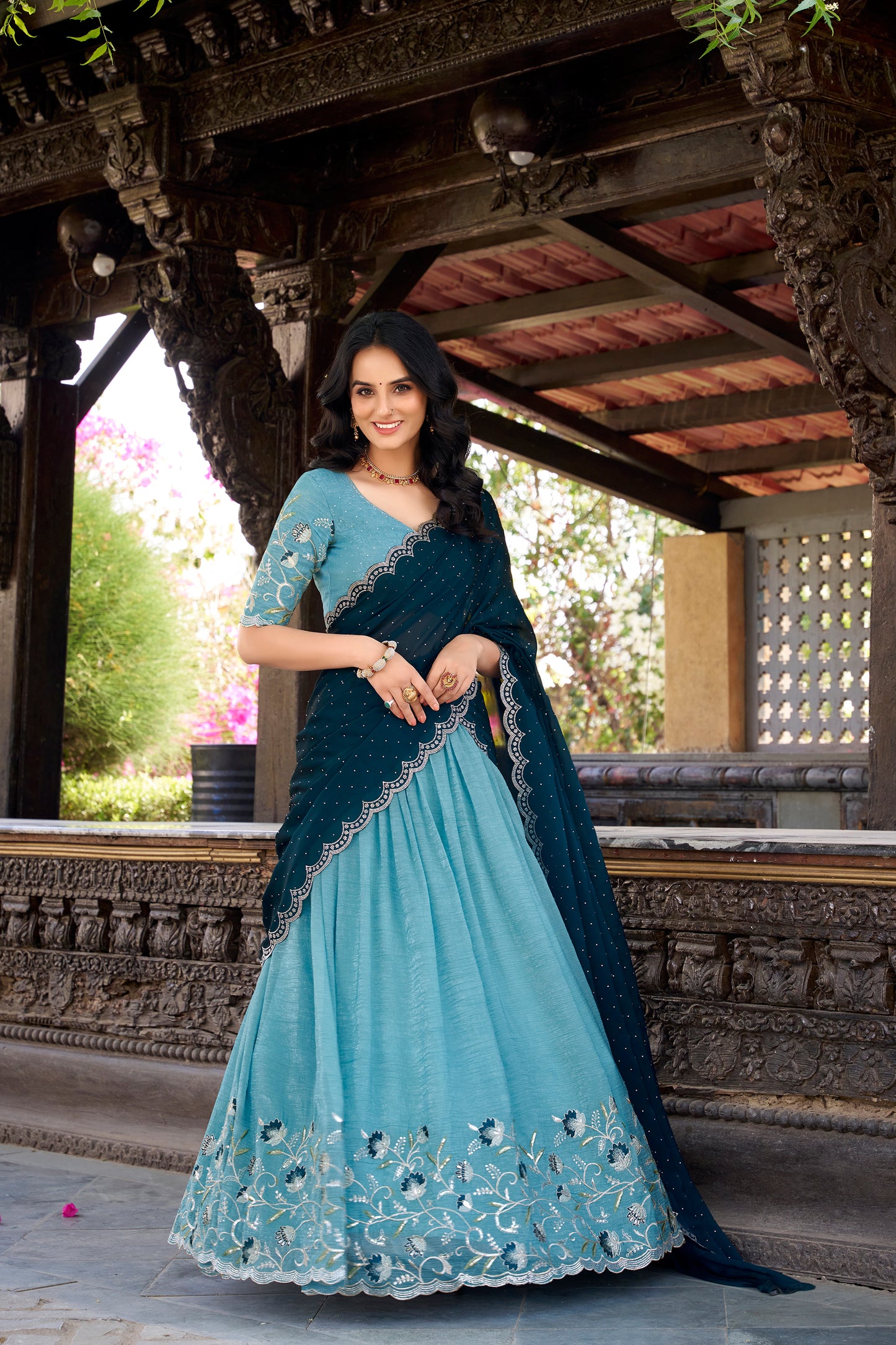 Silk Designer Sequins Work Readymade Lehenga Choli With Dupatta