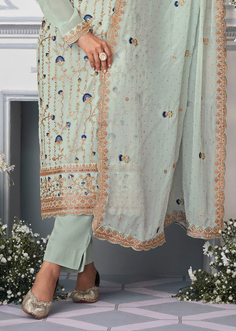 New Style Pista Color Luxury Salwar Kameez With Dupatta For Wedding