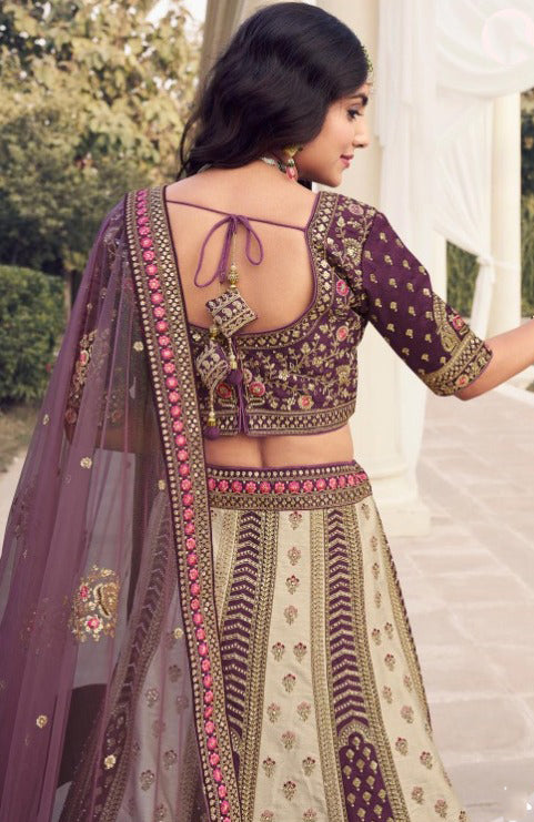 Purple Color Heavy Worked Wedding Reception Special Readymade Lehenga