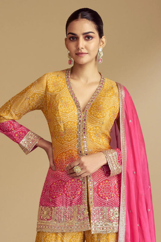 Wedding wear Outfits Digital Printed With Embroidery Work Sharara Suit
