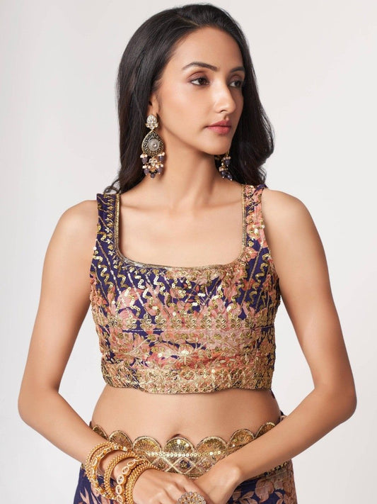 Bollywood Style Blue Digital Floral Printed Designer Saree With Blouse