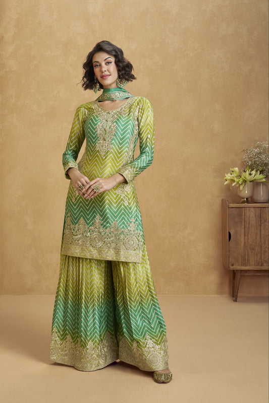Exclusive Designer Silk Fabric Wedding Shalwar Kameez Palazzo Suits
