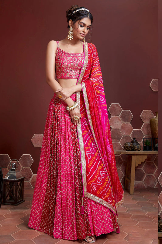 Beautiful Pink Color Heavy Embroidery Work Stylish Lehenga Choli Set