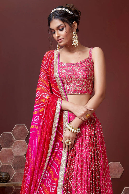 Beautiful Pink Color Heavy Embroidery Work Stylish Lehenga Choli Set