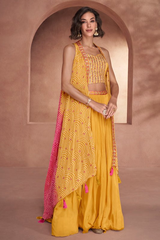 Haldi Function Wear Yellow Color Westerns Lehenga Choli With Dupatta