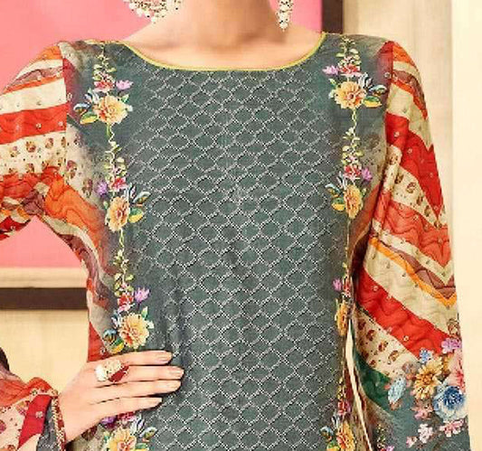 Cotton Casual Wear Printed Shalwar Kameez Palazzo-Pant Dupatta Suit