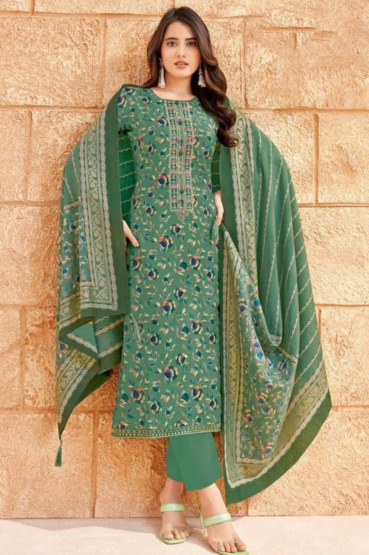 Designer Foil Print With Neck Embroidery Work Salwar Kameez Pant Suits